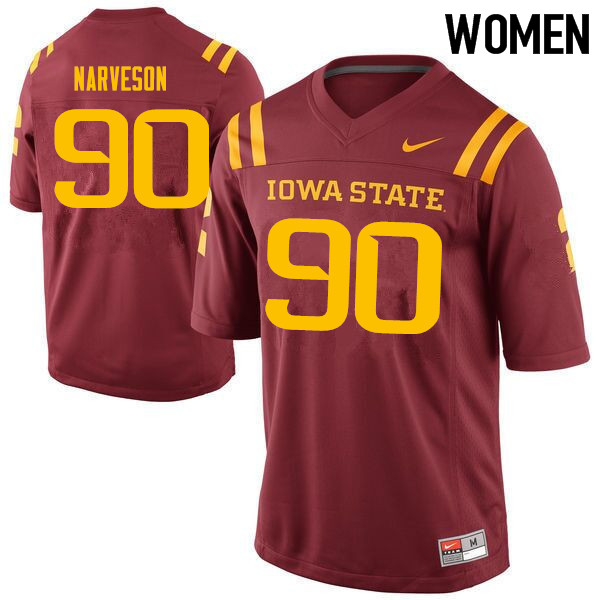Women #90 Brayden Narveson Iowa State Cyclones College Football Jerseys Sale-Cardinal - Click Image to Close